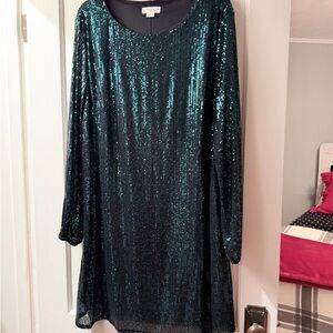 Chic Soul Teal Sequin Long Sleeve Dress
